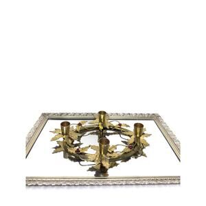 Vintage Oval Brass Holly Berries 4 Candlestick Holder 1970s